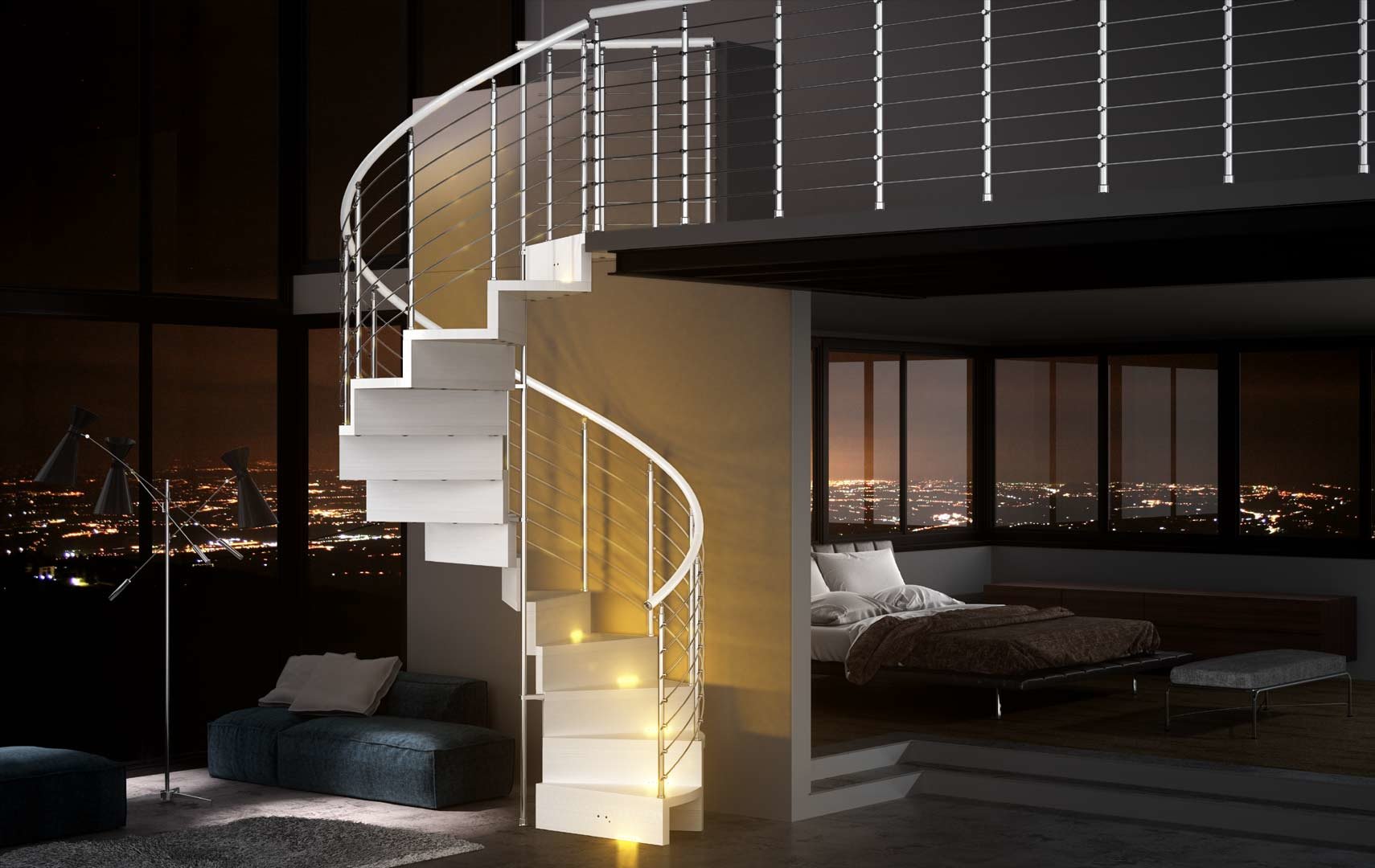 elegant and exclusive houses with led lighting stairs