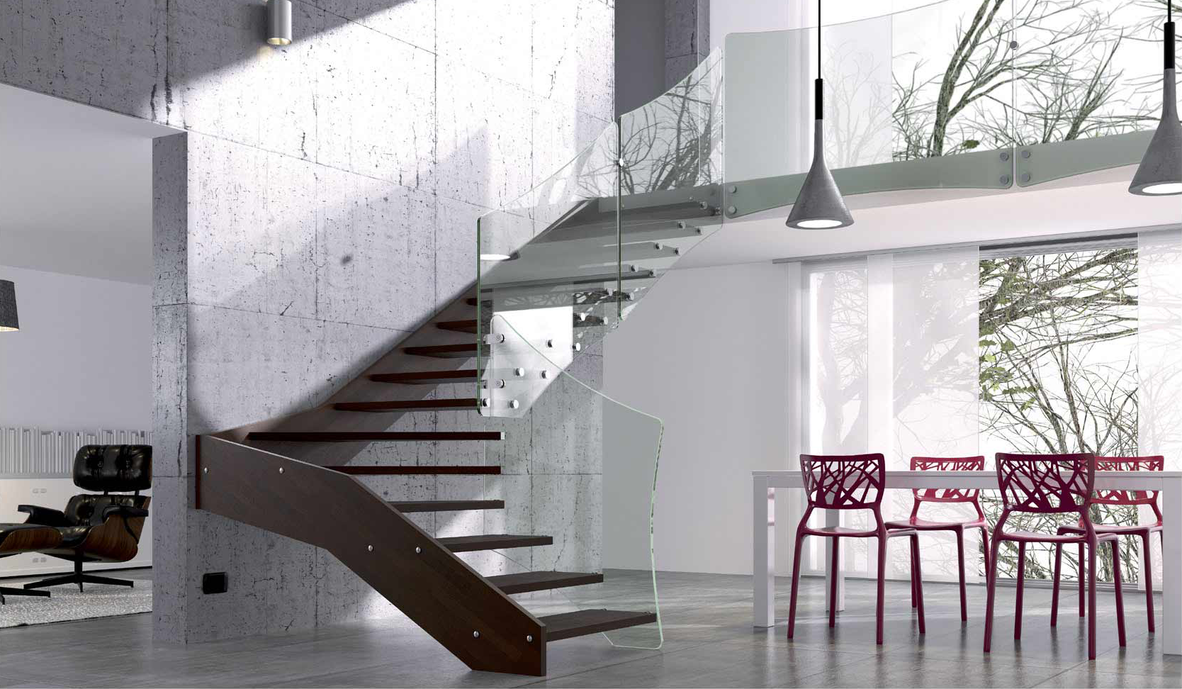 modern stairs with glass railing left to conquer by mobirolo models